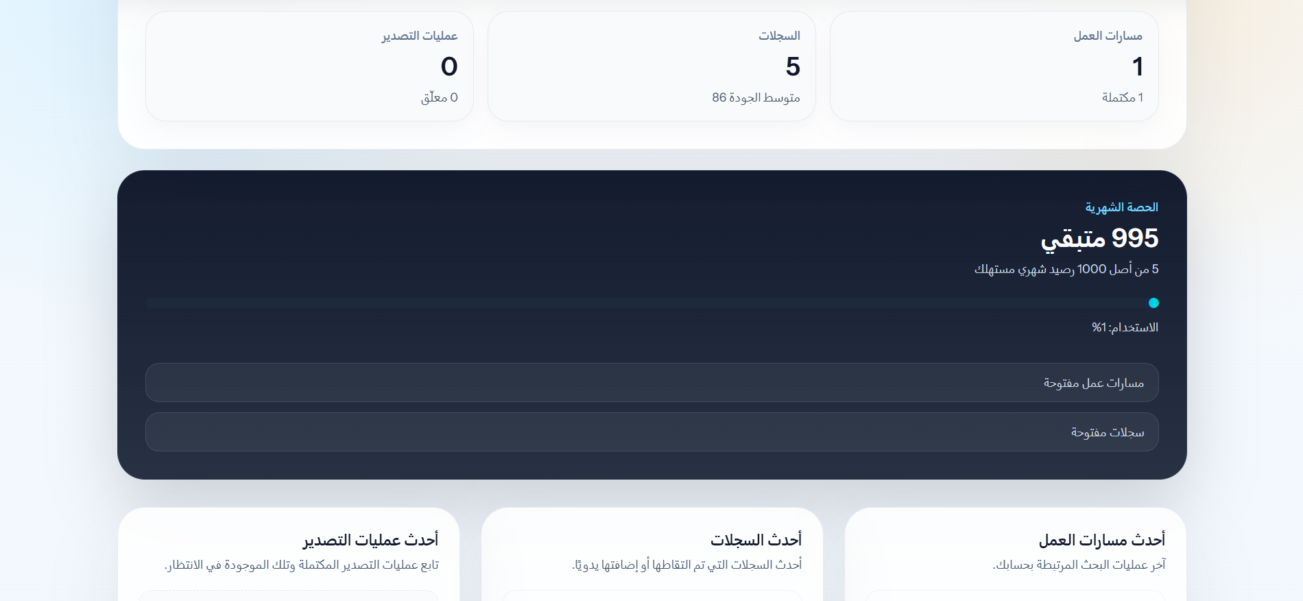 لوحة مؤشرات من حساب فعلي
